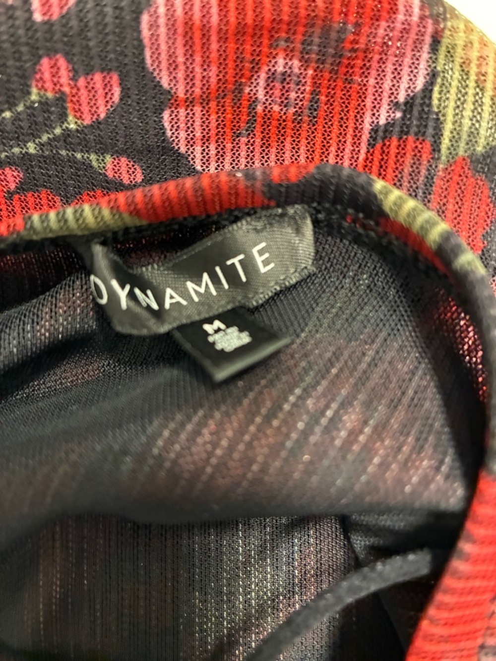 Dynamite Red & Black Floral Bodysuit Camisole with Ruched Bodice Size Medium - Picture 4 of 6